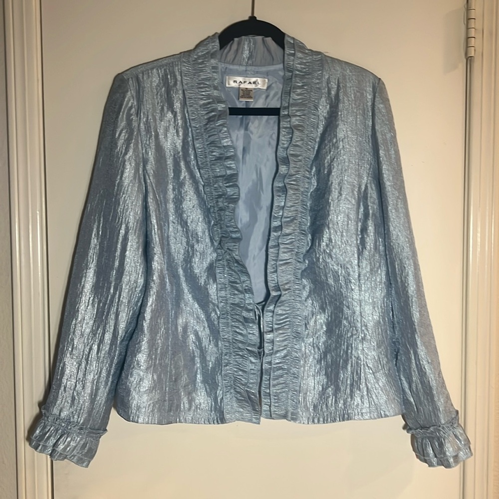 RAFAEL Women’s Vintage Ruffled Collar Open Front Jacket Blazer